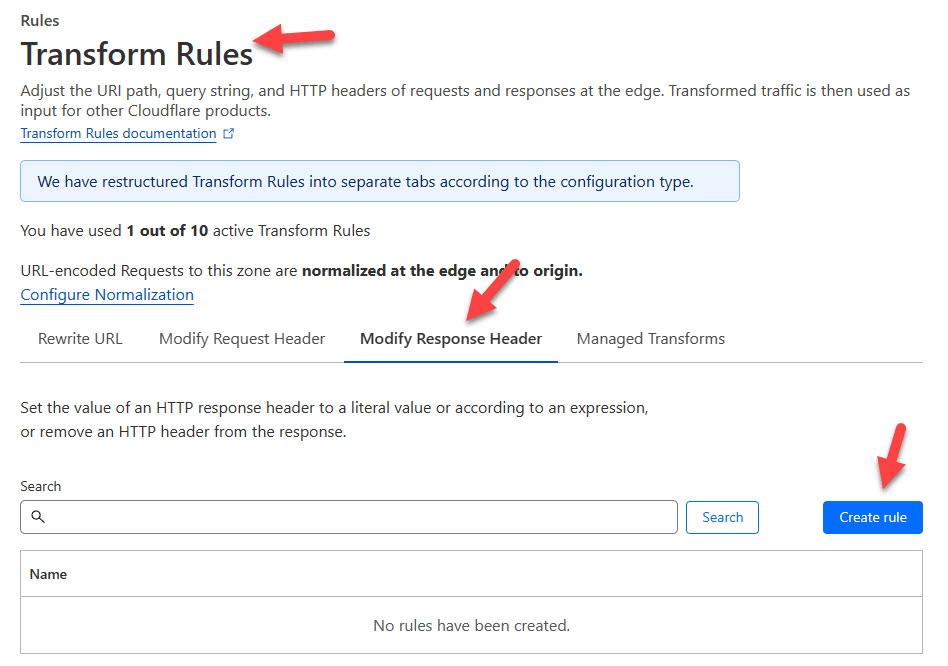 Transform Rules -> Modify Response Header -> Create rule