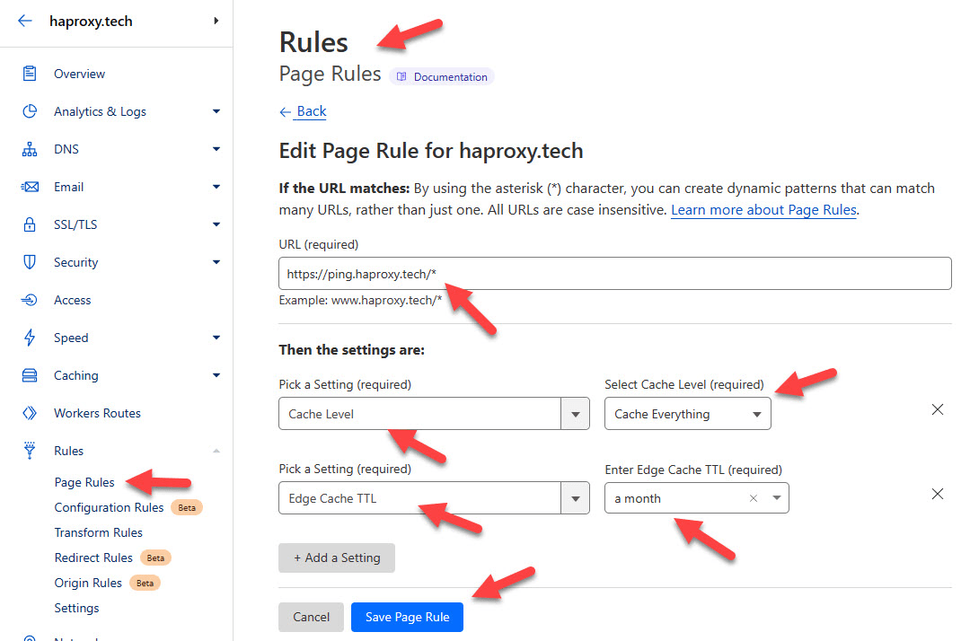Page Rules Cache Everything