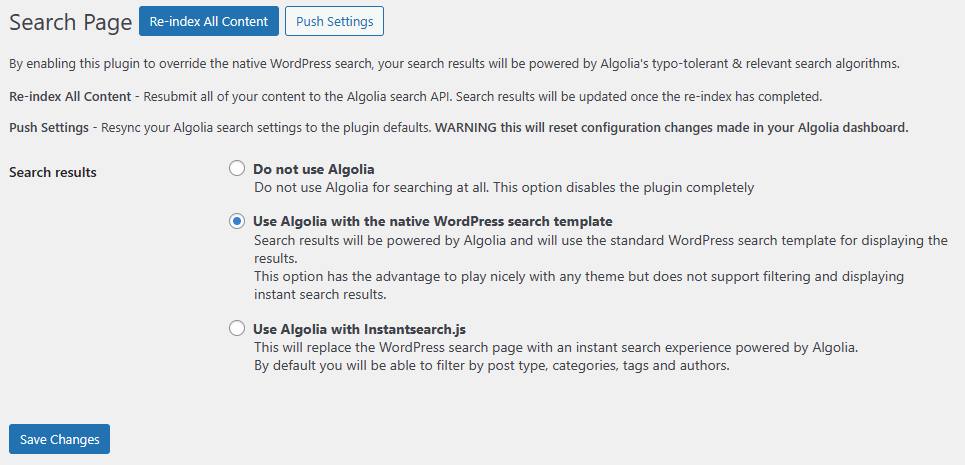 WP Search with Algolia Search Page