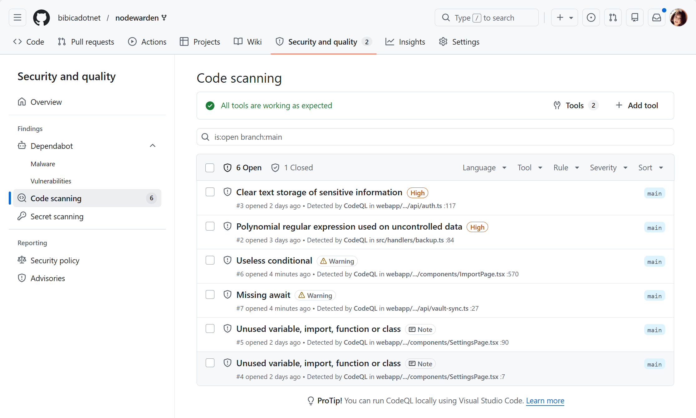 Security Scan · Issue #184 · shuaiplus/nodewarden · GitHub